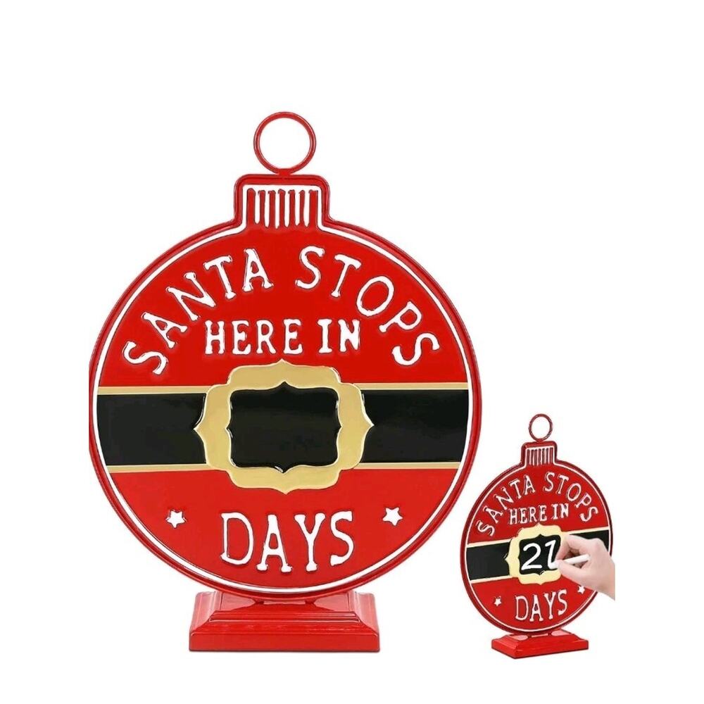 Santa Stop Here Sign, Metal 14.5 in Christmas Decorations Sign for Tabletop Home
